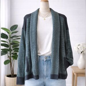 Cabi 3015 Fireside Cozy Cardigan - Green / Black - Size Medium